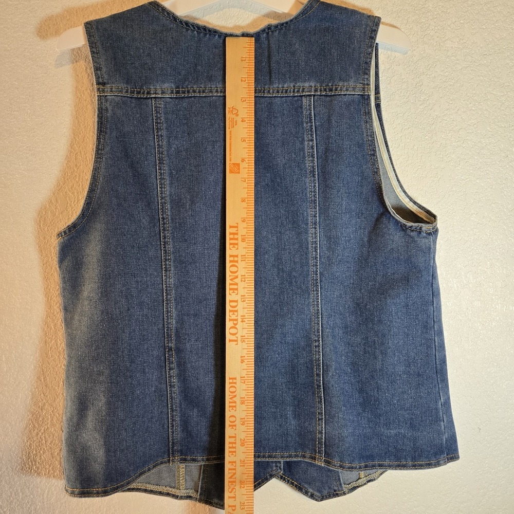 Jeans Denim Vest Womens Large Blue Button Front Utility Pocket Western 90s Y2K - Picture 7 of 11